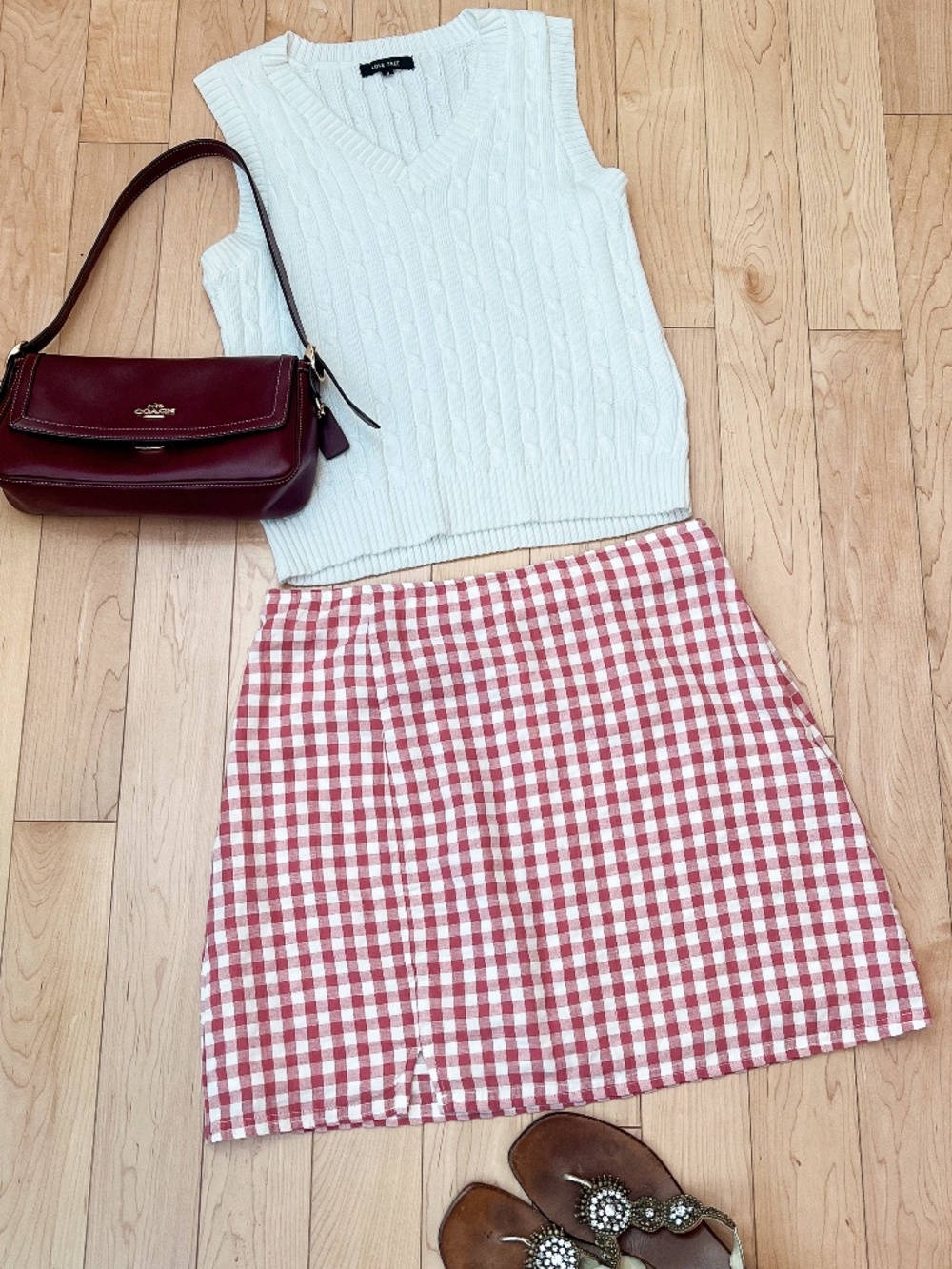 American Eagle Pink Gingham Linen Blend Mini Skirt